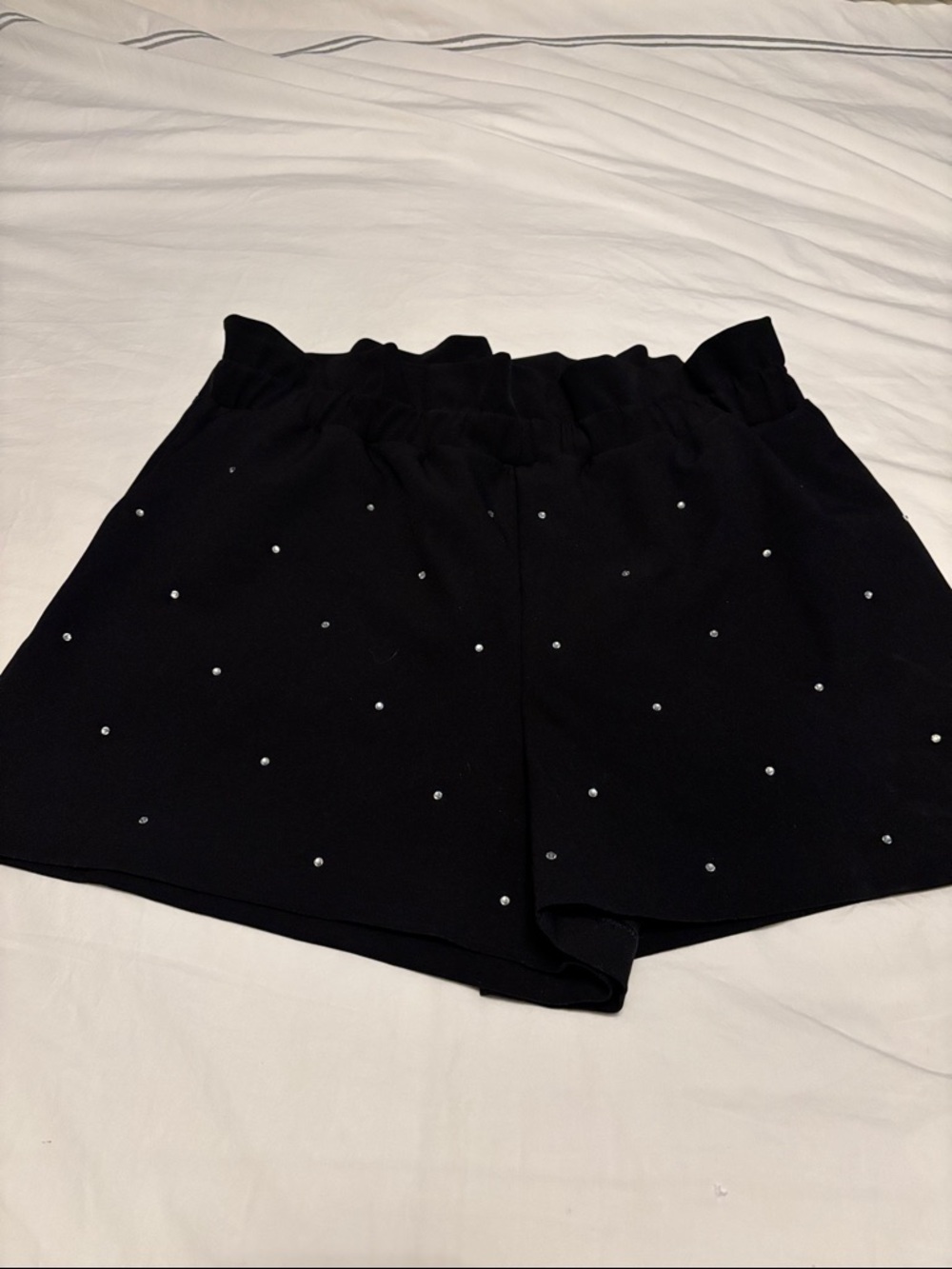 Express Black Embellished Crystal Ruffle-Waist Women’s Shorts